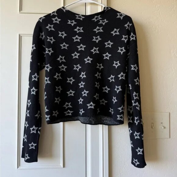 Milly Shooting Stars Black Wool Metallic Silver Long Sleeves Pullover Sweater P - Picture 1 of 5
